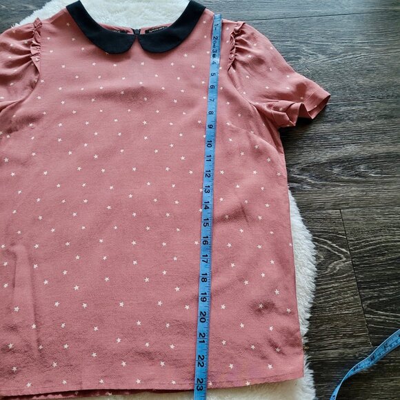 Maison Scotch La Femme Salon Marie Silk Blend Star Blouse Peter Pan Collar Sz 1 - Picture 8 of 9